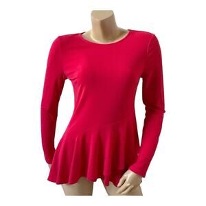 Beige by ECI Red Asymmetric Ruffle Hem Long Sleeve Top Womens Size Small Stretch